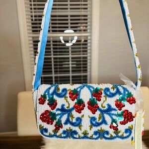 T.J.Maxx White and Blue Embroidered Shoulder Bag
